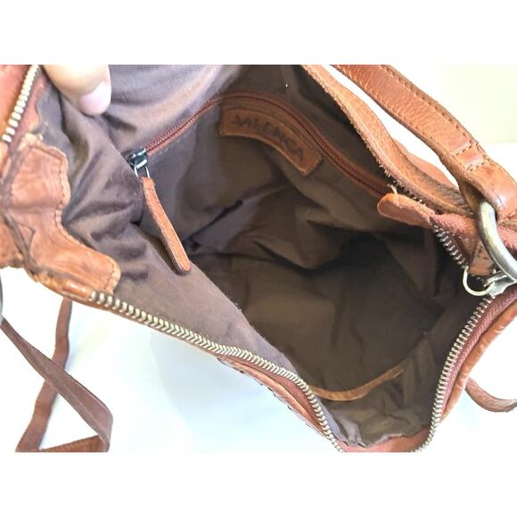 Vilenca Holland Genuine Woven Leather Shoulder Bag And Backpack Bag Chestnut - Picture 4 of 6